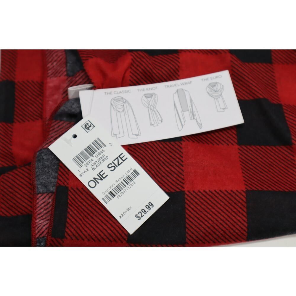 Jenni Red and Black Plaid Multi Use Wrap Scarf One Size - Picture 3 of 5